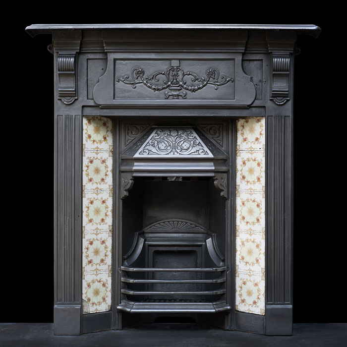 Cast Iron Fireplace with Floral Tiles 