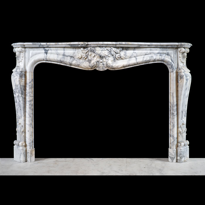 French Arabescato Marble Rococo Fireplace 