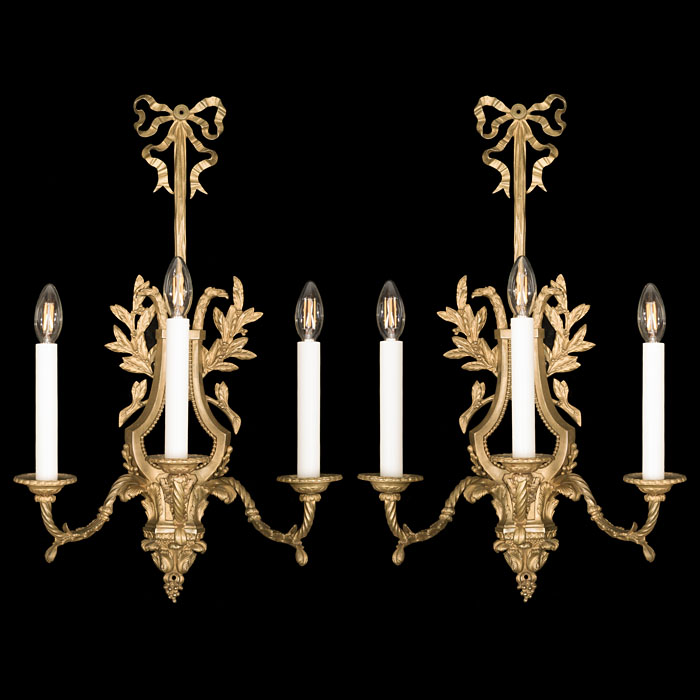 Large Pair of Gilt Lyre Wall Lights 