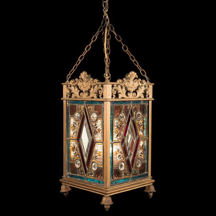 Brass and Stained Glass Hall Lantern 