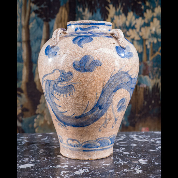 A Chinese Ming Dynasty Blue & White Crackle Glazed 'Dragon Jar'