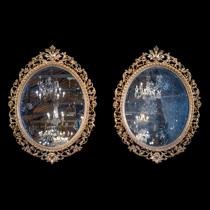 Pair of Oval Florentine Wall Mirrors 