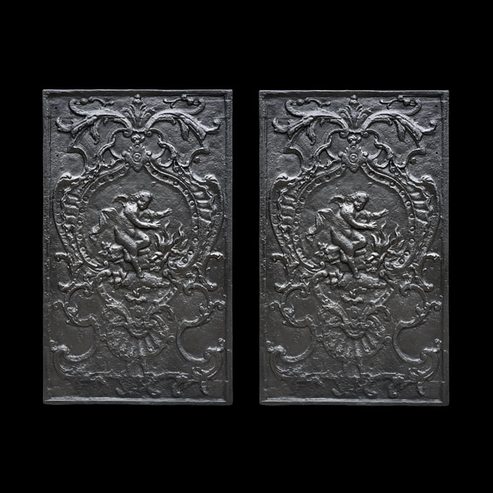 Pair of Cast Iron Rococo Fireplace Interior Panels 