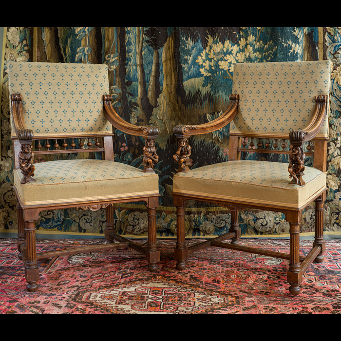 Grand Renaissance Revival Chairs in Walnut 