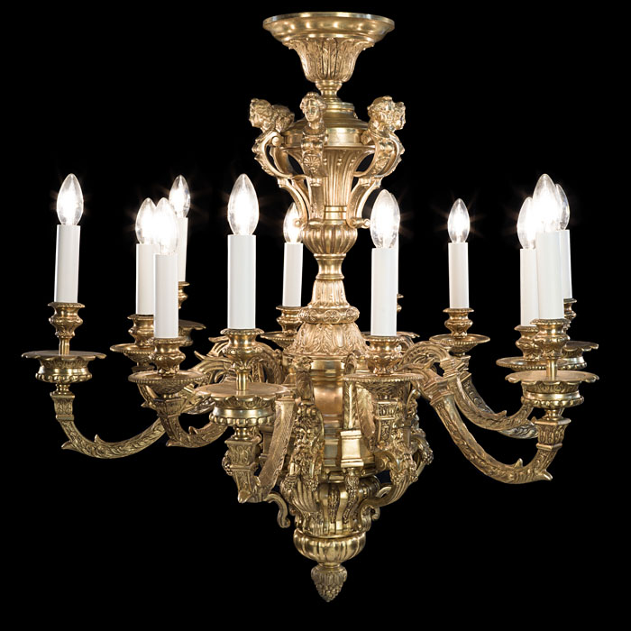 Large and Grand Ormolu 12 Branch Régence Style Chandelier 