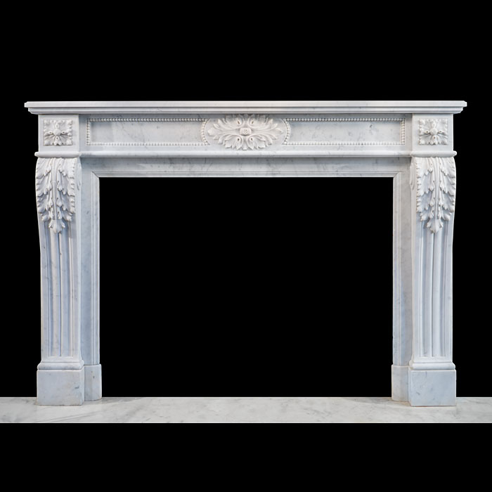 Elegant Louis XVI Carrara Marble Fireplace with Acanthus Jambs 