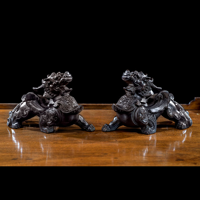 A Pair of Bronze Chinese Pixiu Figures 