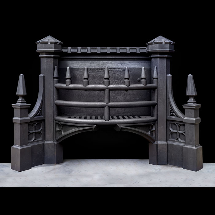 Vast Gothic Revival Fire Grate in Cast Iron 