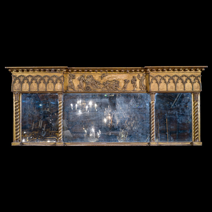 Regency Gothick Overmantel Mirror with Mercury Plates 
