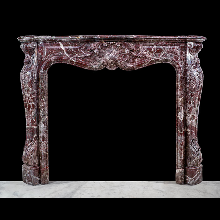 A Grand and Dramatic Rosso Levanto Marble Rococo Fireplace 