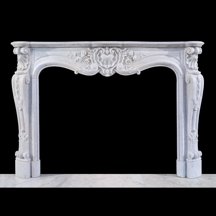 French Floral Rococo Carrara Marble Fireplace 