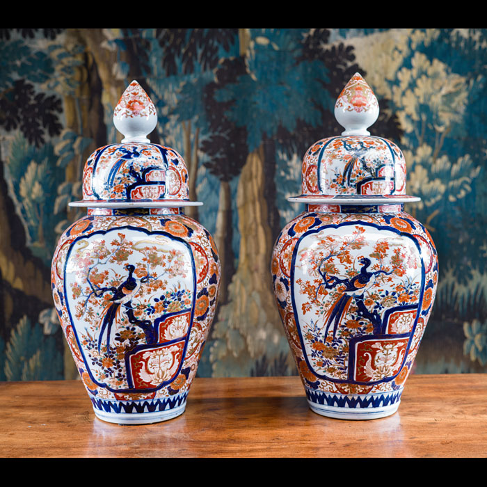 Pair of Imari Meiji Period Lidded Vases 