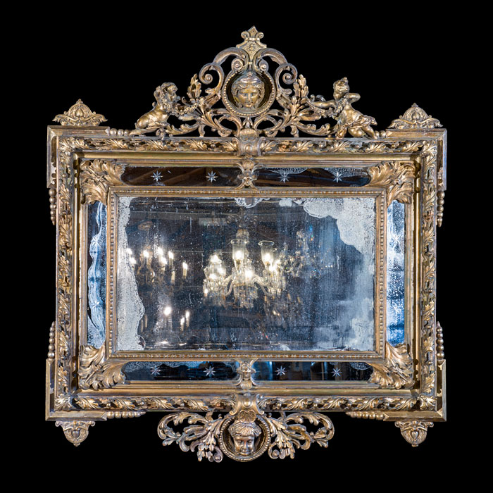 A Rare and Beautiful French Gilt Gesso Mirror with Marginal Plates 