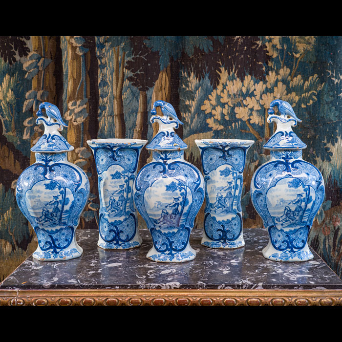  18th Century Dutch Five Piece Delft Garniture 