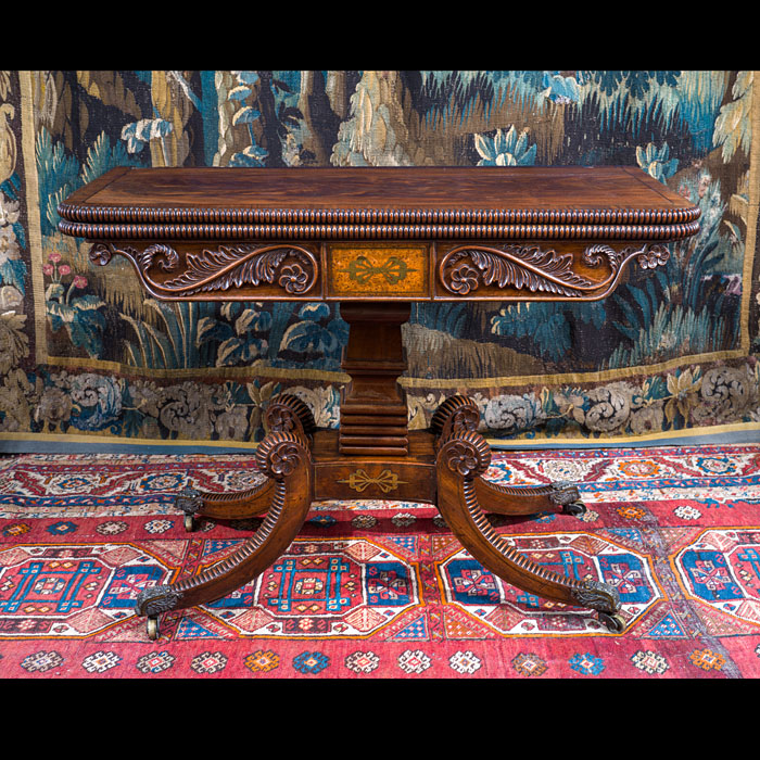 Ornate Flame Mahogany Regency Card Table 