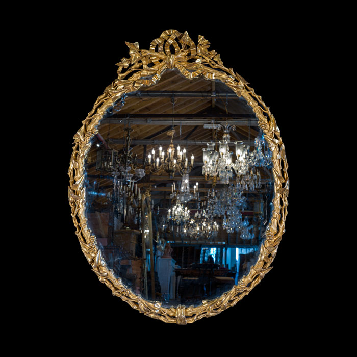 Large Giltwood Rococo Style Naturalistic Oval Mirror 