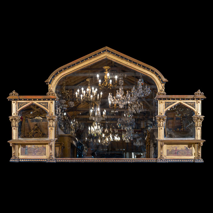 Antique Gothic Revival Overmantel Mirror in the Manner of Bevan 