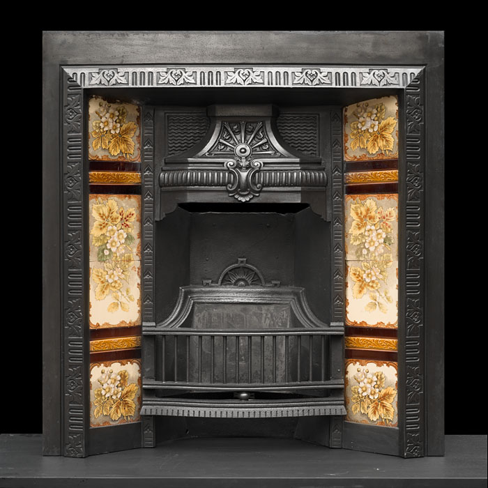 Victorian Cast Iron Register Grate with Tiles 