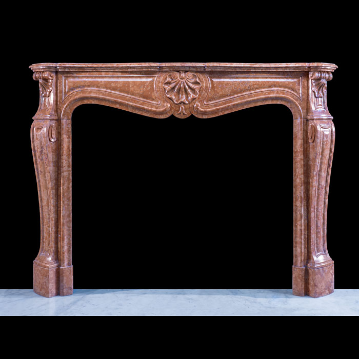 A Large Rosso Verona Marble Louis XV Rococo Fireplace