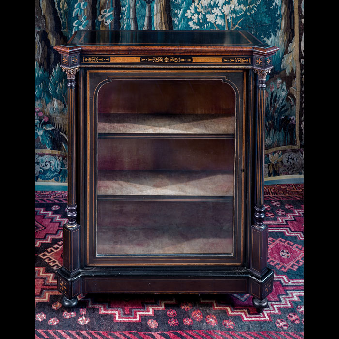 A Fine Single Door Victorian Ebonized Ormolu Inlaid Side Cabinet