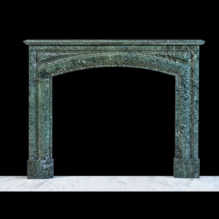 An Elegant French Verde Antico Marble Louis XIV Bolection Fireplace