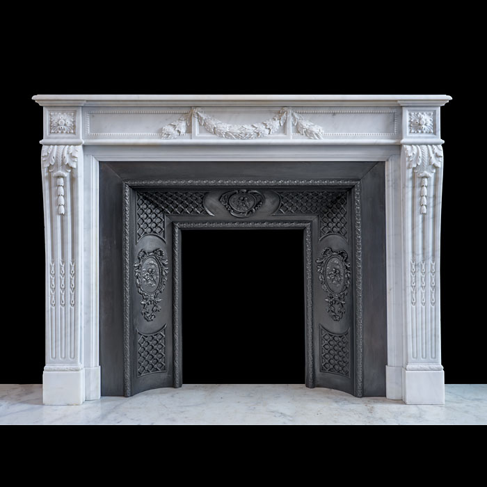 One of a Pair of White Statuary Marble Louis XVI Fireplaces