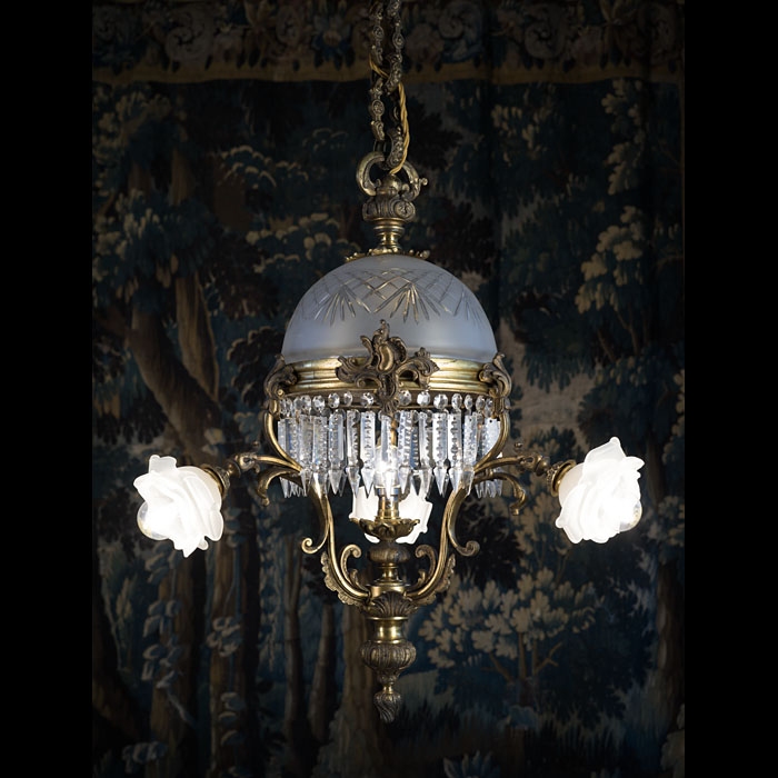 A Fine Three Branch Gilt Brass Ceiling Light