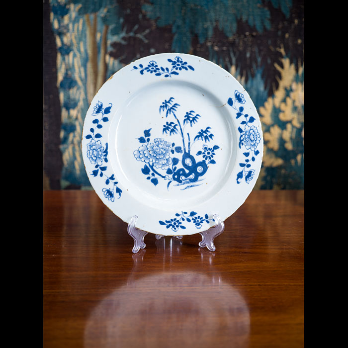 Chinese Porcelain Blue White Peony Bamboo Marriage Plate 