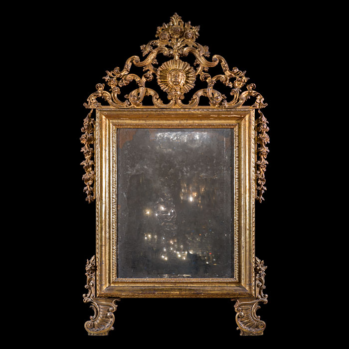 Rare Italian 18th Century Giltwood Mirror with a Sunburst 