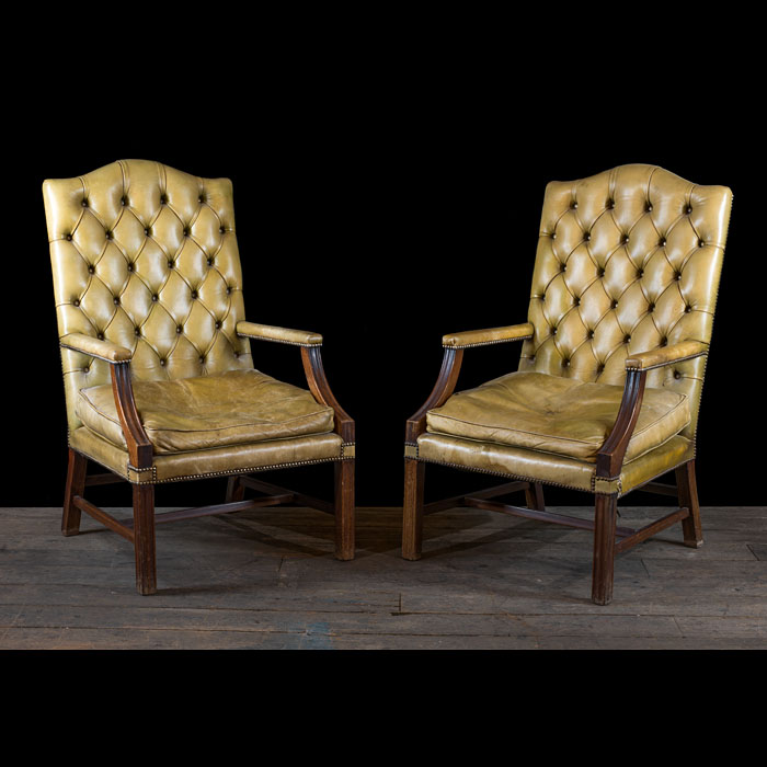  Pair of Leather Gainsborough Armchairs 