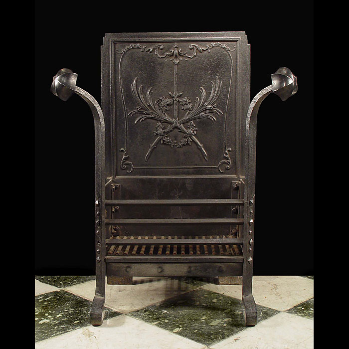 A Cast Iron Arts & Crafts Antique Fire Grate