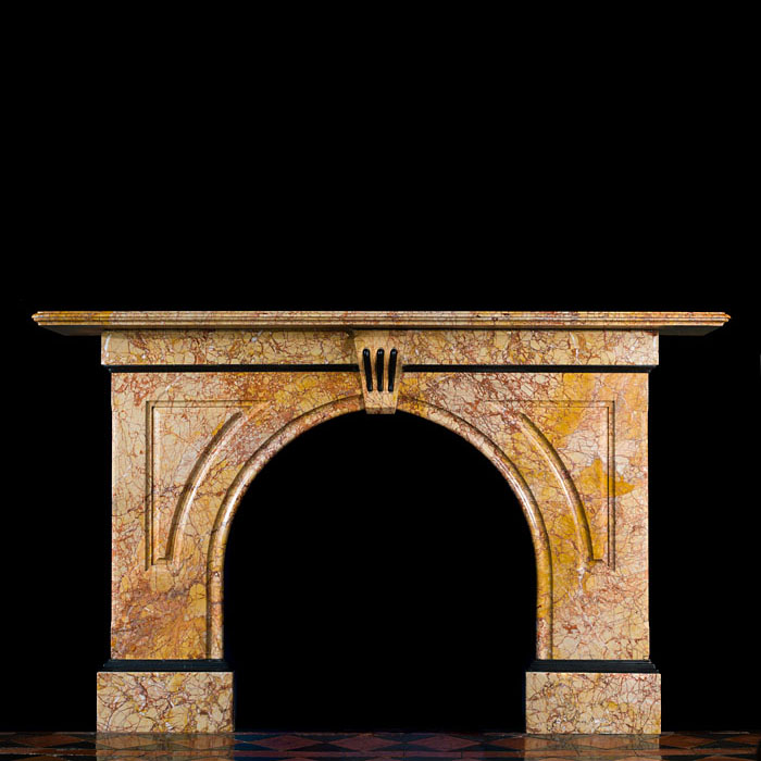 A Rosa Valencia Marble Arched Fireplace 

