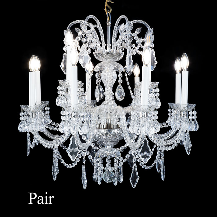 Large Pair of 12 Branch Crystal Chandeliers 