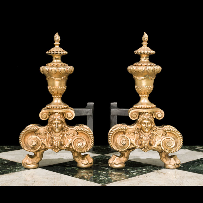 A Pair of Bronze Antique French Louis XVI Andirons