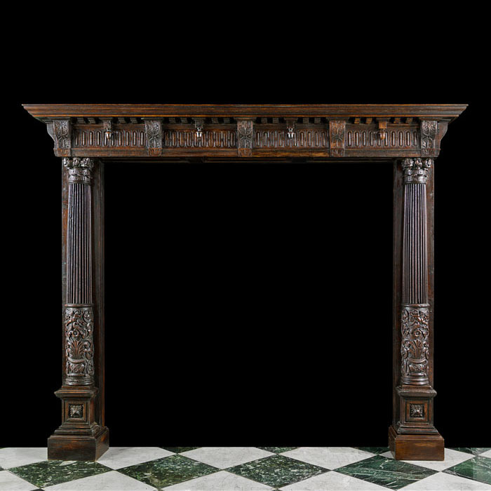 French Renaissance Revival Oak Fireplace 
