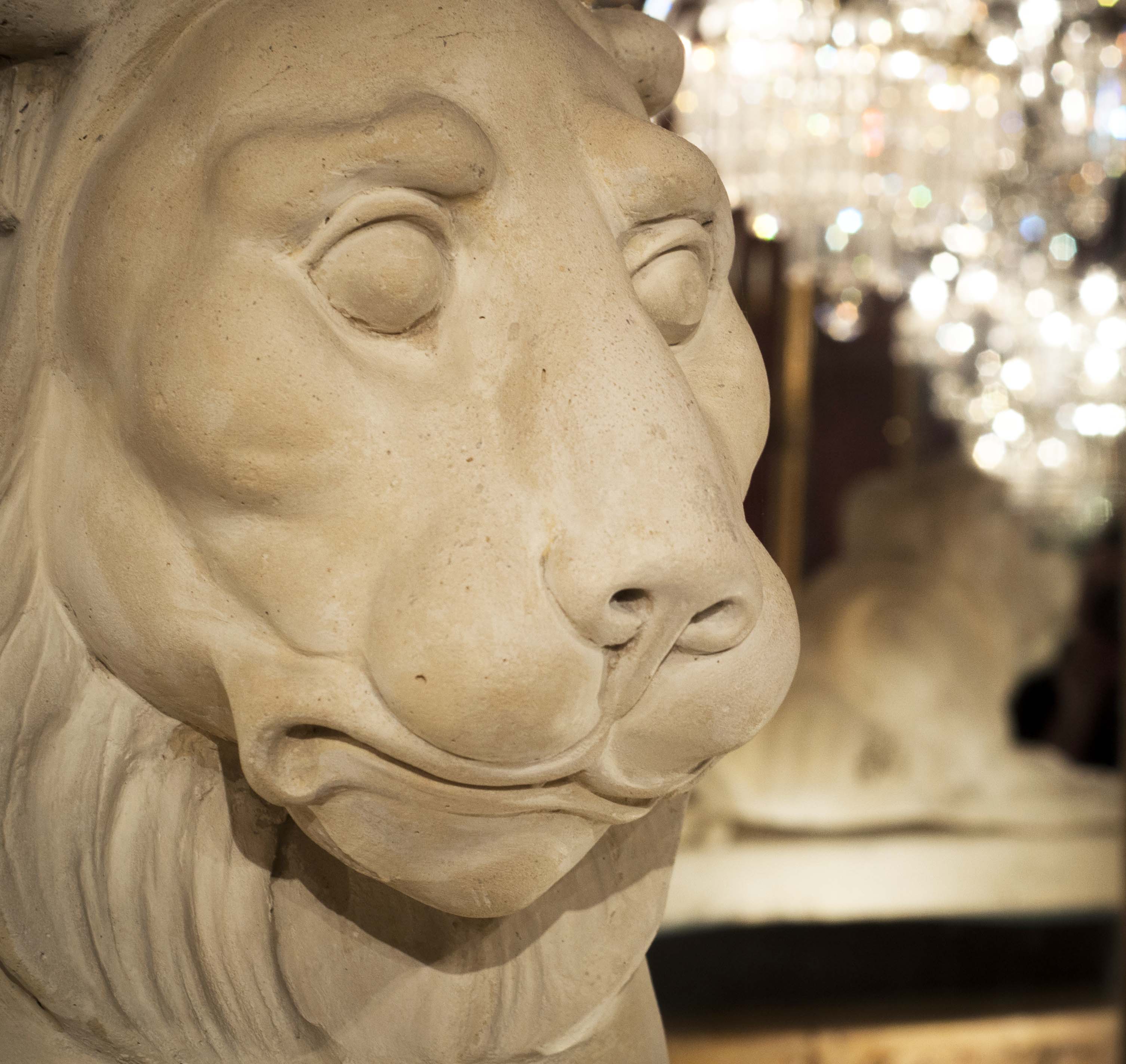  A pair of 20th century Stone Lions in the Egyptian manner
