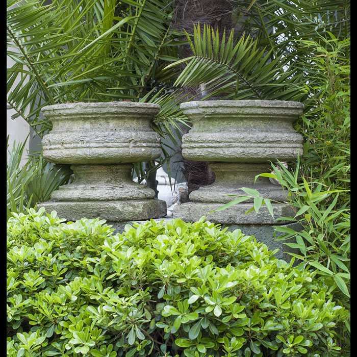 Pair of Neoclassical Style Stone Garden Urns