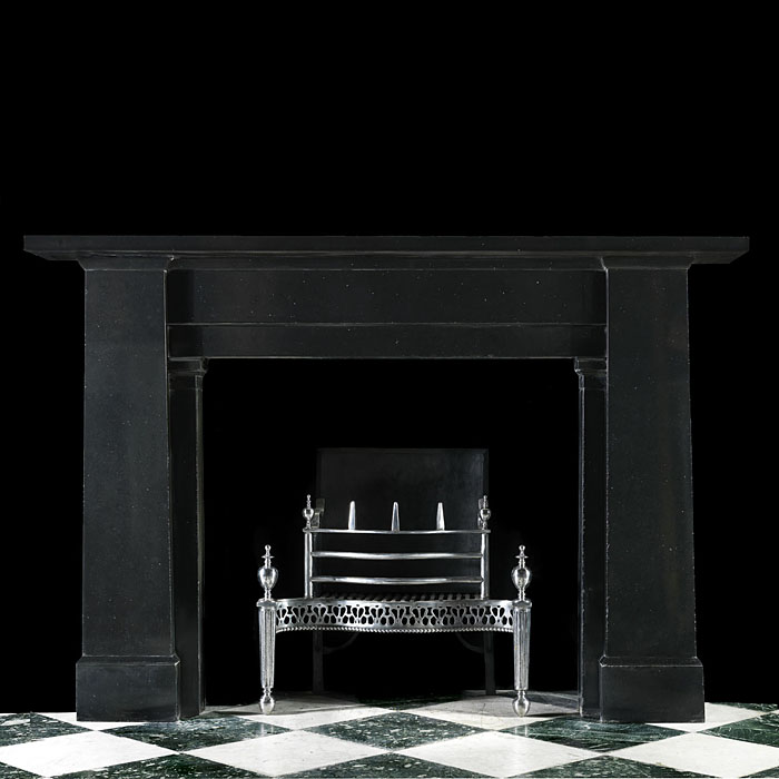 Antique Greek Revival manner Regency fireplace in black fossil Marble




