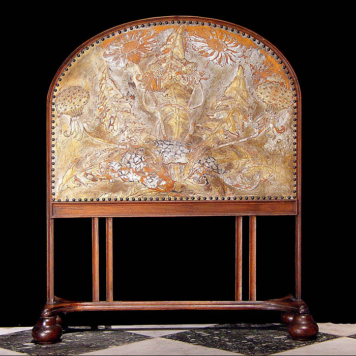 A Walnut & Leather Arts & Crafts Screen
