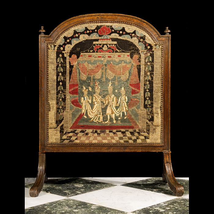 A Baroque Style Tapestry & Oak Fire Screen
