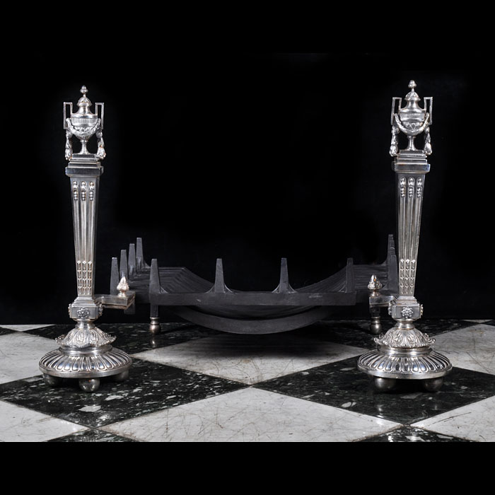 Tall Classical Style Silver Plated Andirons 