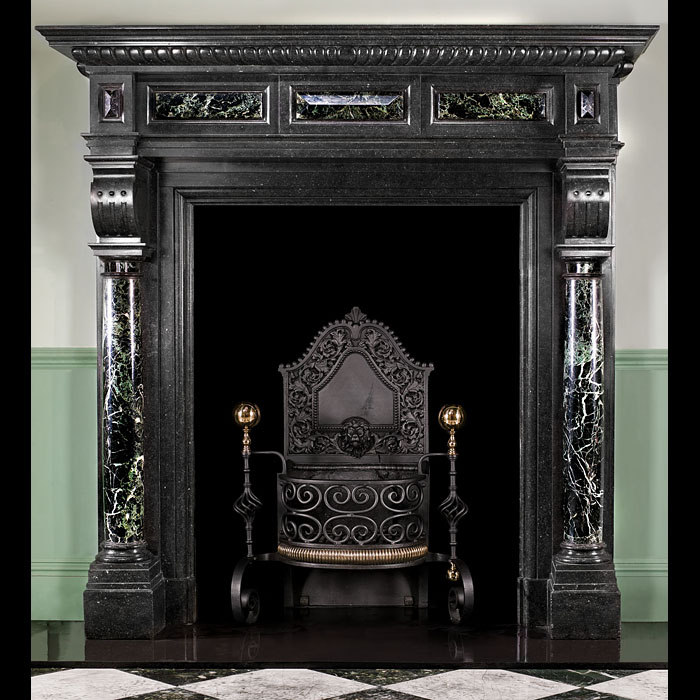  Flemish Black Fossil and Tinos Green Marble Chimneypiece   