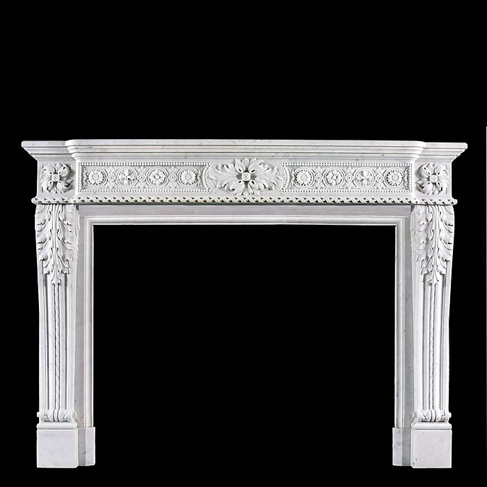  A highly carved Louis XVI antique Carrara Marble fireplace mantel   