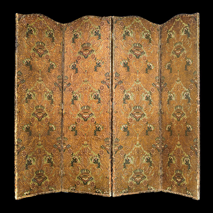 A Spanish embossed leather room screen