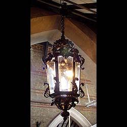  Antique Victorian Baroque style metal hall lantern   