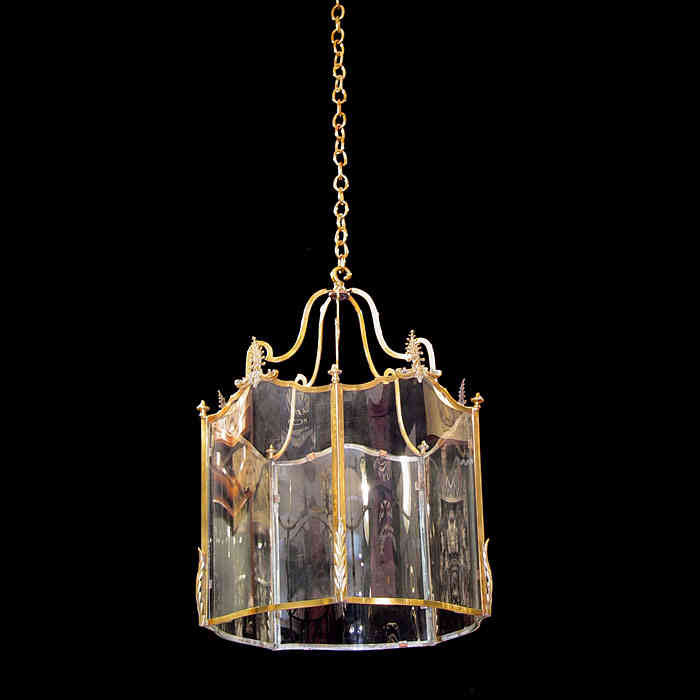 Antique Brass Regency Lantern with curved Glass panels
