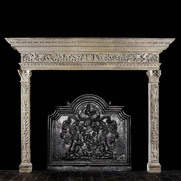A rare antique Istrian Stone Venetian Renaissance Fireplace surround 

