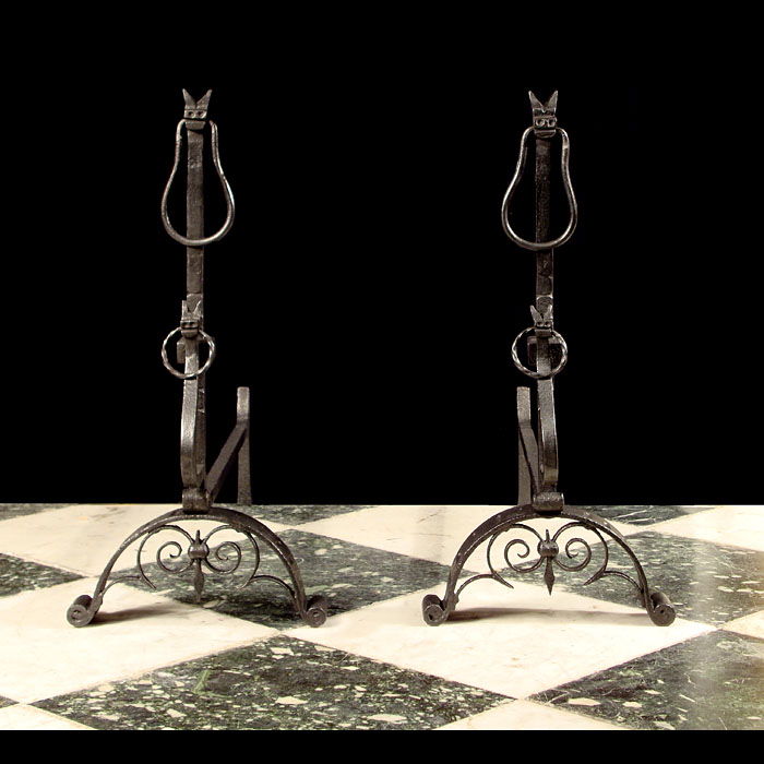 Wrought Iron Renaissance Style Andirons