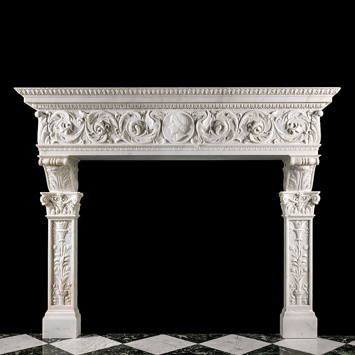 An Italian Palazzo Renaissance manner marble Chimneypiece.

