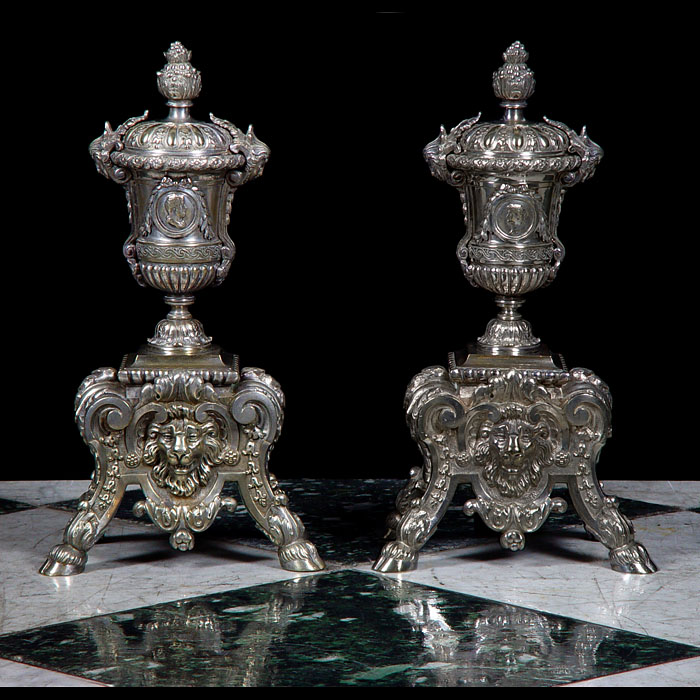 Charles II Style Silver Plated Andirons
